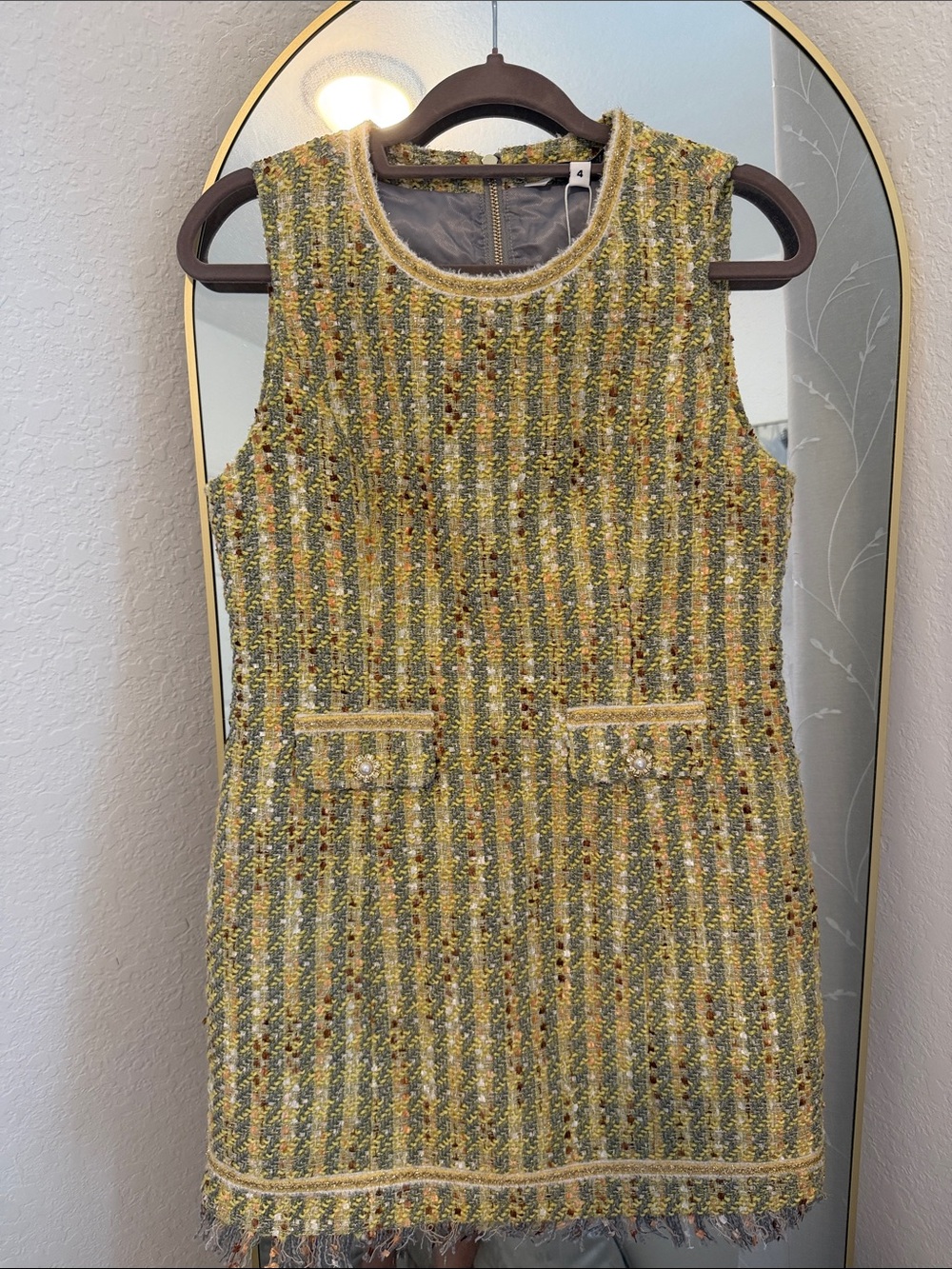 Women's Walter Baker Gold -Green Tweed Shift Dress